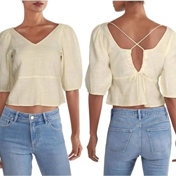 Nordstrom Vero Moda Gabi Woven Boho Crop Top in Cornsilk NWT Small - Picture 1 of 9